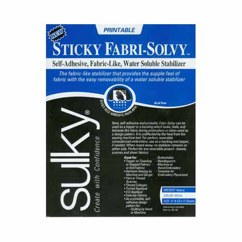 SULKY Sticky Fabri-Solvy Self-Adhesive Stabilizer 8½ in × 11 in White Pkg
