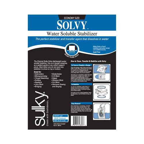SULKY Solvy Wash-Away Stabilizer Film Clear 19 1/2 In × 3 Yd Pkg