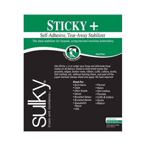 SULKY Sticky+ Tear-Away Stabilizer White 21½ in × 1 yd Pkg