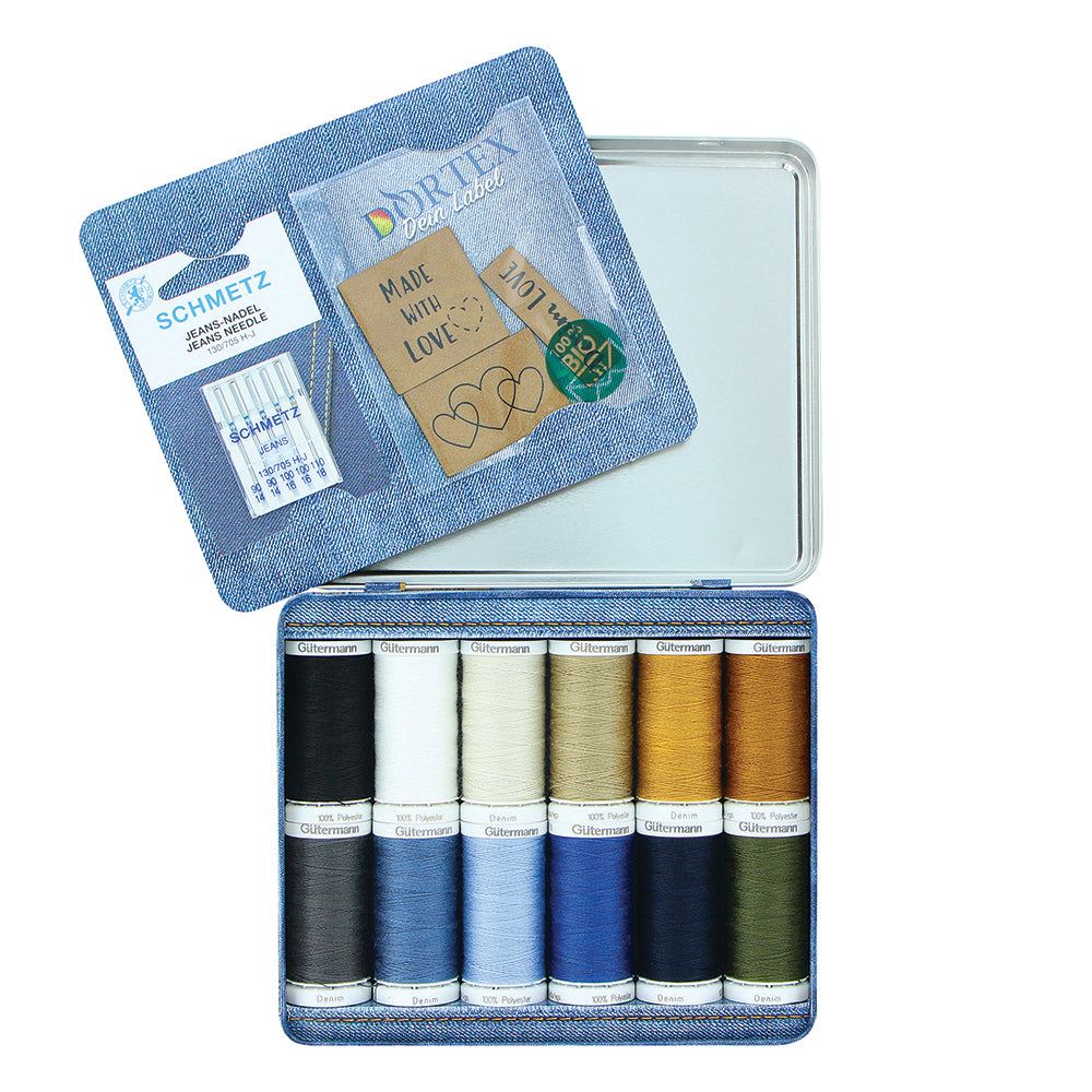 GÜTERMANN Denim Box 12 × 100 m With SCHMETZ Needles And Labels