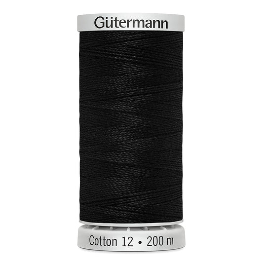 GÜTERMANN Cotton 12wt Mercerized Thread 200m Black