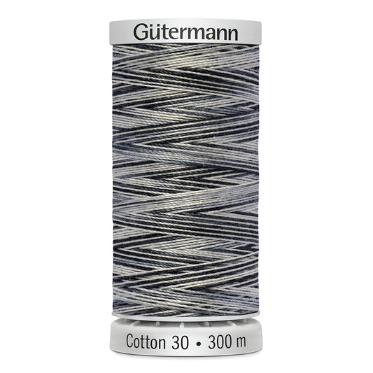 GÜTERMANN Cotton 30 Thread 30 wt 300 m (328 yd) - Variegated Grey/White Mix (Colour 4119) - 1 Spool