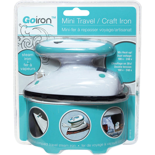 GO IRON Mini Travel/Craft Steam Iron — Dual Voltage, Non‑Stick Soleplate
