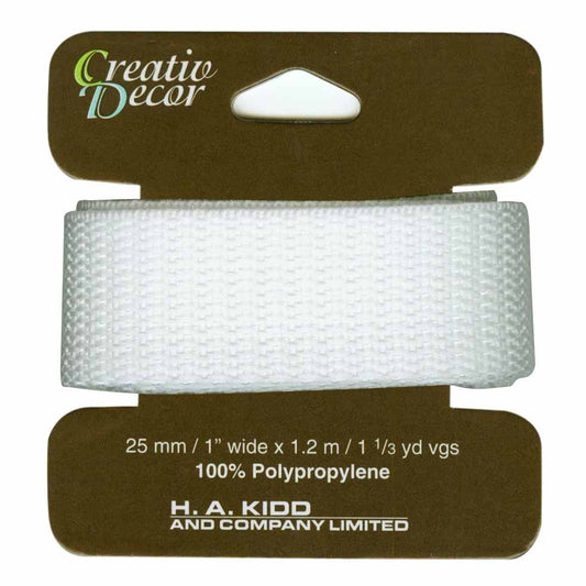 CREATIV DÉCOR Webbing 25mm x 1.2m (1"" x 1 1/4yd) - White
