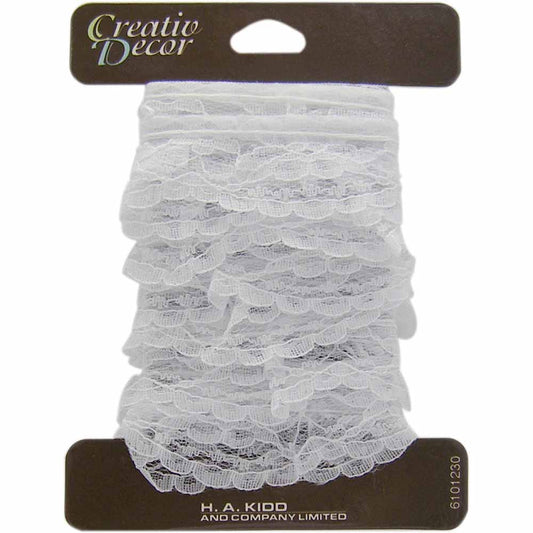 CREATIV DÉCOR Ruffled Lace Trim – 25 mm – White