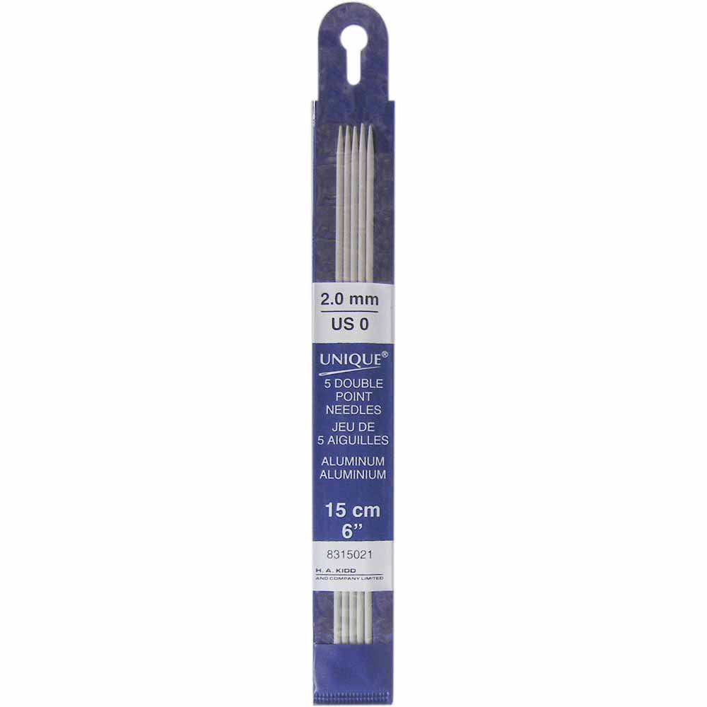 UNIQUE KNITTING Double Point Knitting Needles 15cm (6") — Aluminum — 2mm/US 0