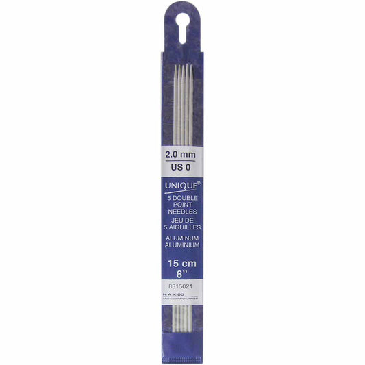 UNIQUE KNITTING Double Point Knitting Needles 15cm (6") — Aluminum — 2mm/US 0