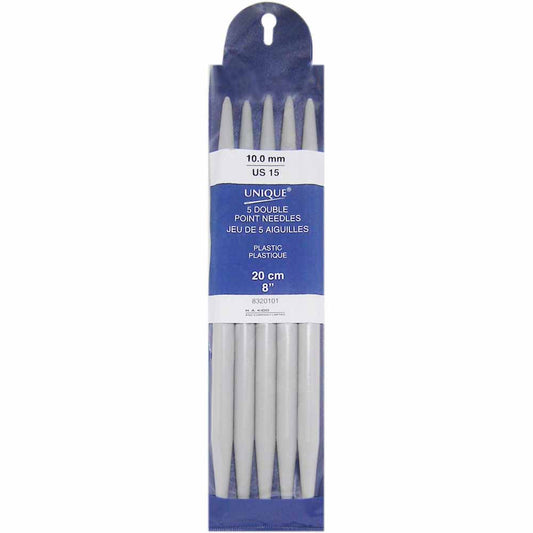 UNIQUE KNITTING Double Point Knitting Needles 20cm (8") — Plastic — 10mm/US 15