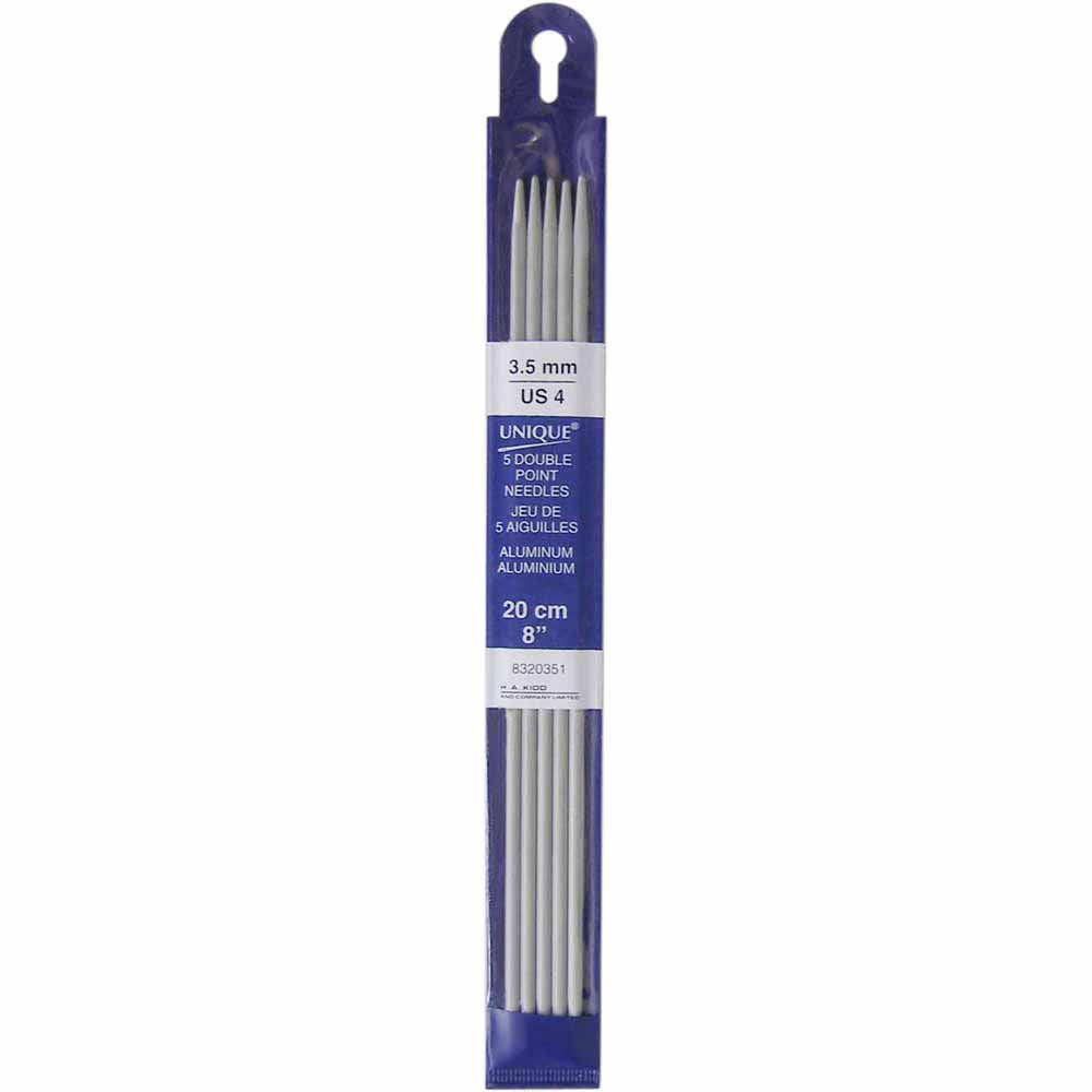UNIQUE KNITTING Double Point Needles — 20 cm (8″) Aluminum, 3.5 mm (US 4) — Set of 5