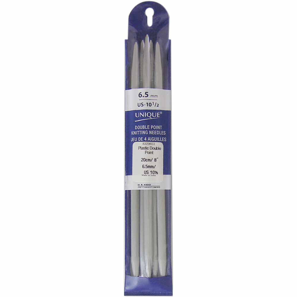 UNIQUE KNITTING Double Point Needles — 20 cm (8″) Plastic, 6.5 mm (US 10.5) — Set of 5