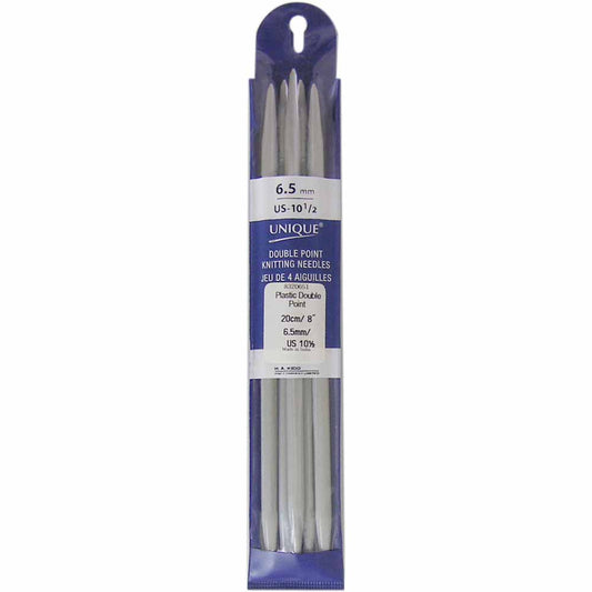 UNIQUE KNITTING Double Point Needles — 20 cm (8″) Plastic, 6.5 mm (US 10.5) — Set of 5