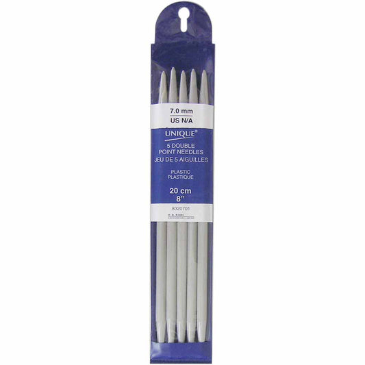UNIQUE KNITTING Double Point Needles — 20 cm (8″) Plastic, 7 mm — Set of 5