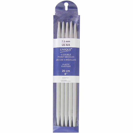 UNIQUE KNITTING Double Point Needles — 20 cm (8″) Plastic, 7.5 mm — Set of 5