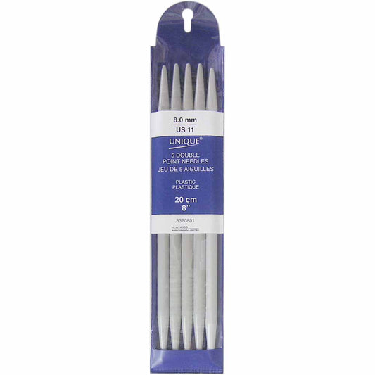 UNIQUE KNITTING Double Point Knitting Needles 20cm (8") — Plastic — 8mm/US 11