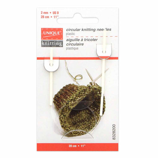 UNIQUE KNITTING Circular Knitting Needles 28cm (11") Plastic — 2mm/US 0