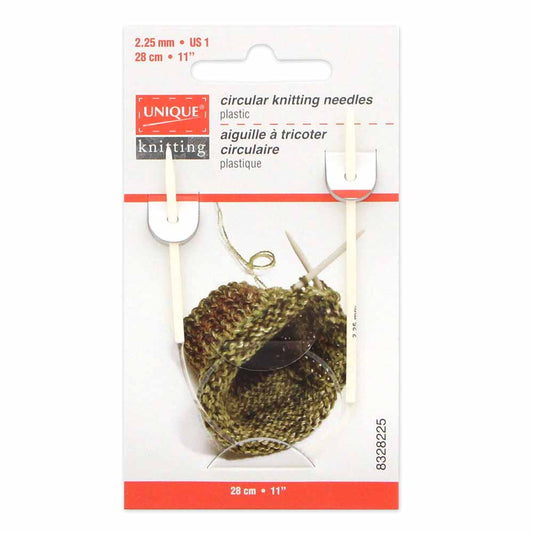 UNIQUE KNITTING Circular Knitting Needles 28cm (11") Plastic — 2.25mm/US 1