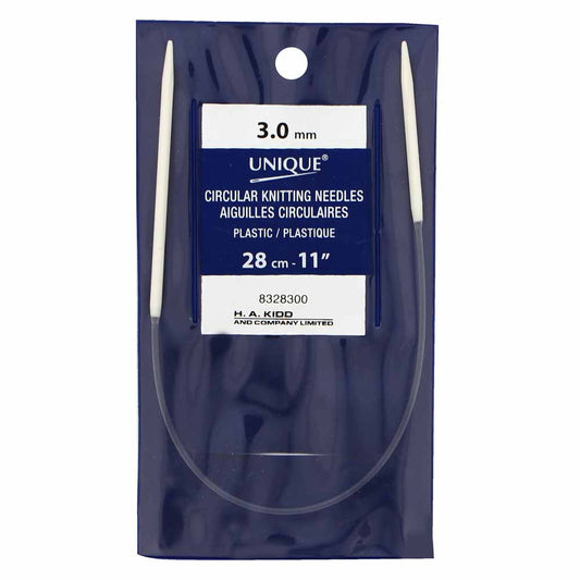 UNIQUE KNITTING Circular Knitting Needles 28cm (11") Plastic — 3mm/US 2