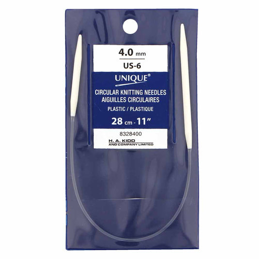 UNIQUE KNITTING Circular Knitting Needles 28cm (11") Plastic — 4mm/US 6