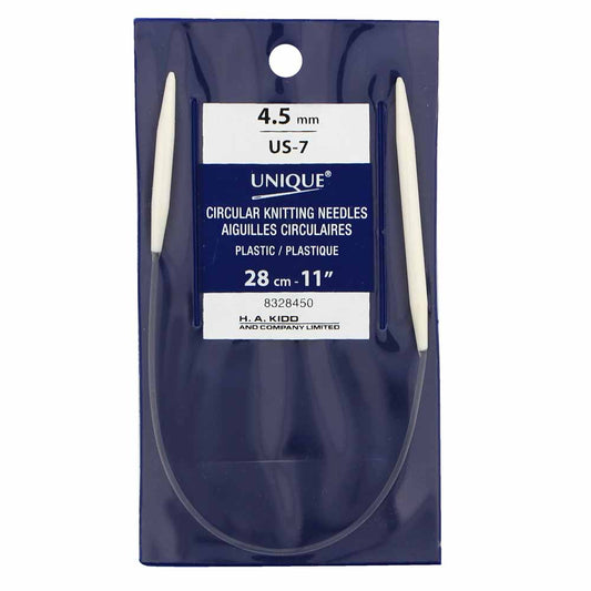 UNIQUE KNITTING Circular Knitting Needles 28cm (11") Plastic — 4.5mm/US 7