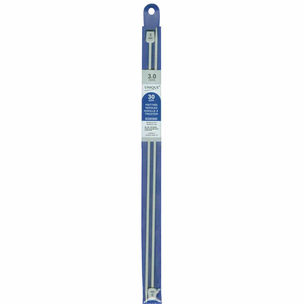 UNIQUE KNITTING Single Point Needles — 30 cm (12″) Aluminum, 3 mm (US 2)