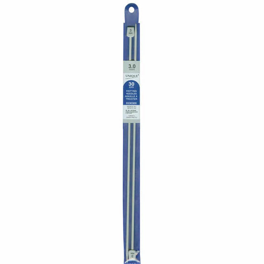 UNIQUE KNITTING Single Point Needles — 30 cm (12″) Aluminum, 3 mm (US 2)