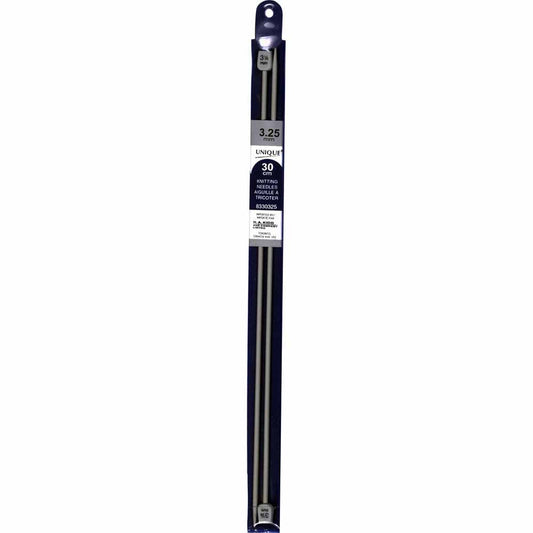 UNIQUE KNITTING Single Point Needles — 30 cm (12″) Aluminum, 3.25 mm (US 3)