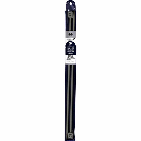 UNIQUE Knitting Single‑Point Knitting Needles, 30 cm – 4.5 mm (US 7), Aluminum