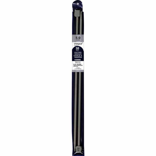 UNIQUE Knitting Single‑Point Knitting Needles, 30 cm – 5 mm (US 8), Aluminum