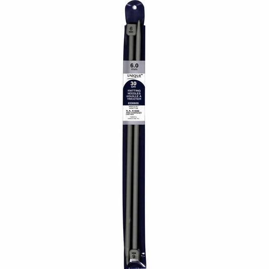 UNIQUE Knitting Single‑Point Knitting Needles, 30 cm – 6 mm (US 10), Plastic