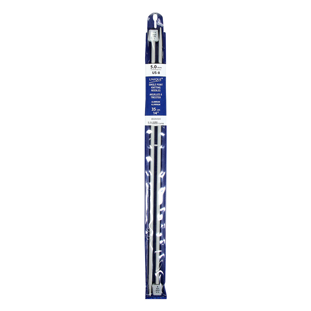 UNIQUE KNITTING Single Point Needles — 35 cm (14″) Aluminum, 5 mm (US 8)