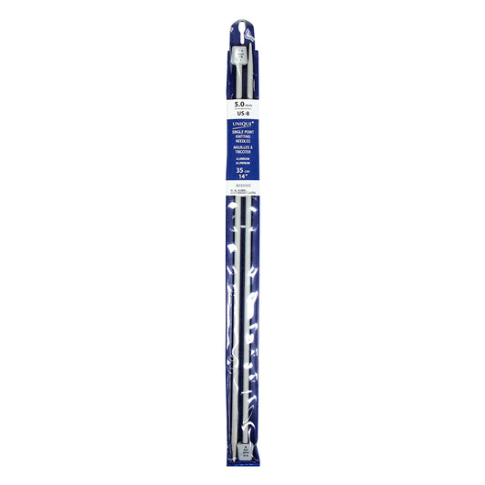 UNIQUE KNITTING Single Point Needles — 35 cm (14″) Aluminum, 5 mm (US 8)
