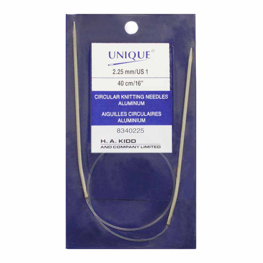 UNIQUE KNITTING Circular Knitting Needles 40cm (16") Aluminum — 2.25mm/US 1