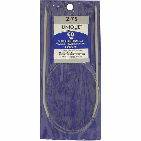 UNIQUE KNITTING Circular Knitting Needles 60cm (24") Aluminum — 2.75mm/US 2