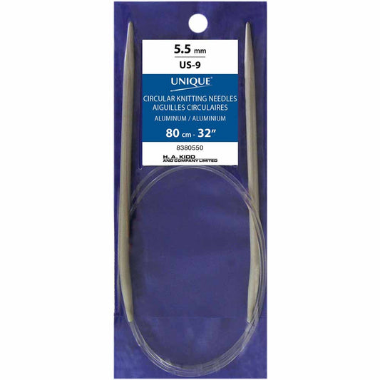 UNIQUE KNITTING – Circular Knitting Needles – 80 cm – Aluminum – 5.5 mm (US 9)