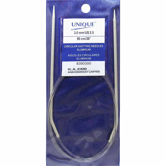 UNIQUE KNITTING Circular Knitting Needles 90cm (36") Aluminum — 3mm/US 2