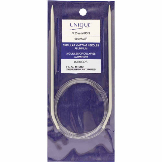 UNIQUE KNITTING Circular Knitting Needles 90cm (36") Aluminum — 3.25mm/US 3
