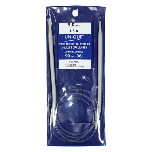 UNIQUE KNITTING Circular Needles — 90 cm (36″) Aluminum, 5 mm (US 8)