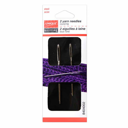 UNIQUE KNITTING Round‑Tip Yarn Needles — Steel, 2 pcs