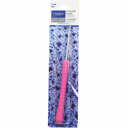 UNIQUE CROCHET Easy Grip Crochet Hook – 14 cm (6") Aluminum – 2 mm/US 1