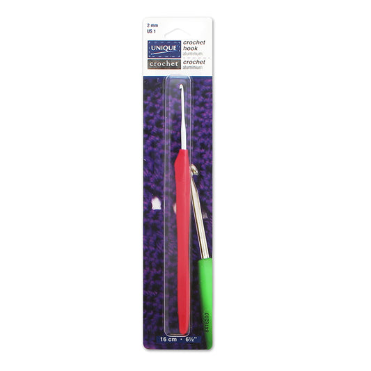 UNIQUE CROCHET Soft Handle Crochet Hook – 16 cm (6 1/2") Aluminum – 2 mm/US 1