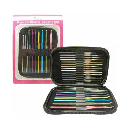 LOVE KNITTING Crochet Hooks Set – 24‑Piece – Steel & Aluminum with Case