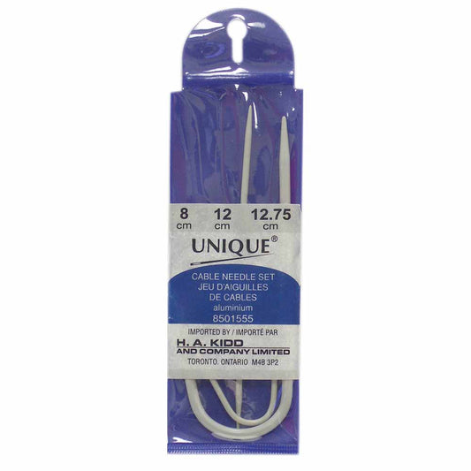 UNIQUE KNITTING Cable Needles — Set of 3 — 8/12/12.75 cm