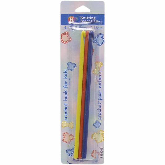 KNITTING ESSENTIALS Kids Crochet Hooks Set – 15 cm (6″) – 3‑Piece – 4.0/5.0/5.5 mm – Red/Yellow/Blue