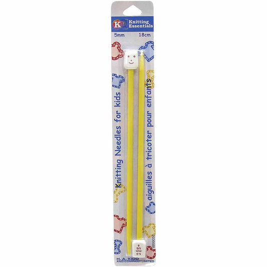 KNITTING ESSENTIALS Kids Single‑Point Knitting Needles – 18 cm (7″) – 5 mm / US 8 – Yellow