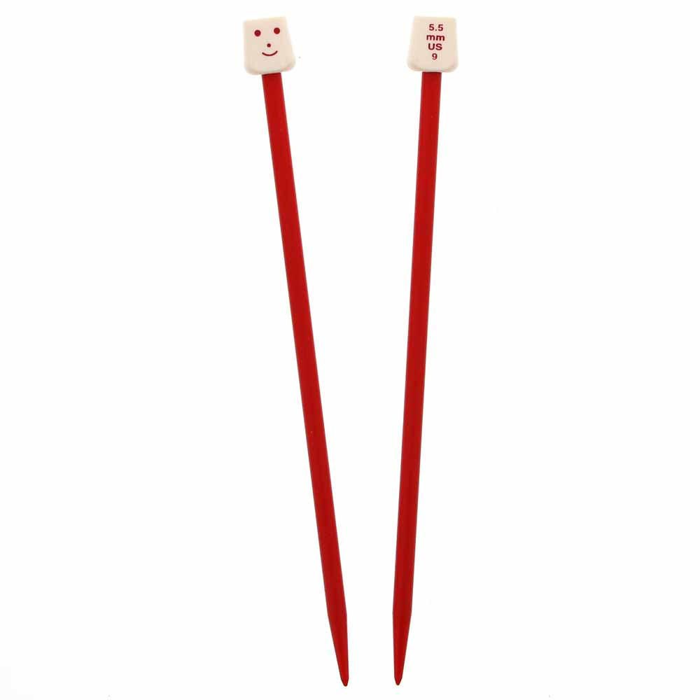 KNITTING ESSENTIALS Kids Single-Point Knitting Needles – 18 cm (7 in.) – 5.5 mm / US 9 – Red