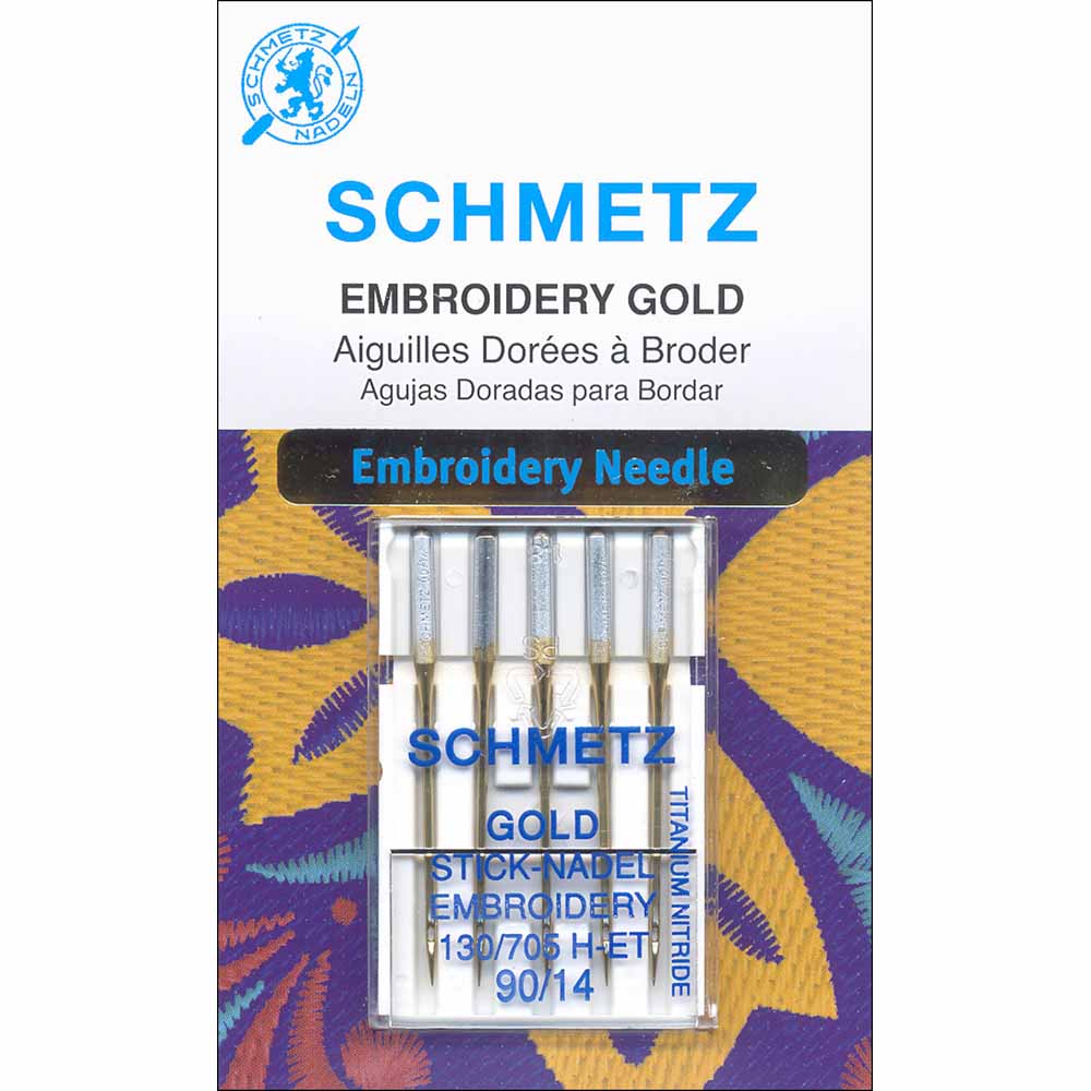 SCHMETZ #1825 Gold Titanium Embroidery Needles Carded - 90/14 - 5 count