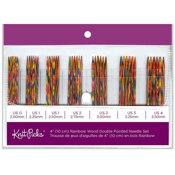 KNIT PICKS Rainbow Wood Ens. d'aiguilles à tricoter double pointe 10cm (4") - 42mcx