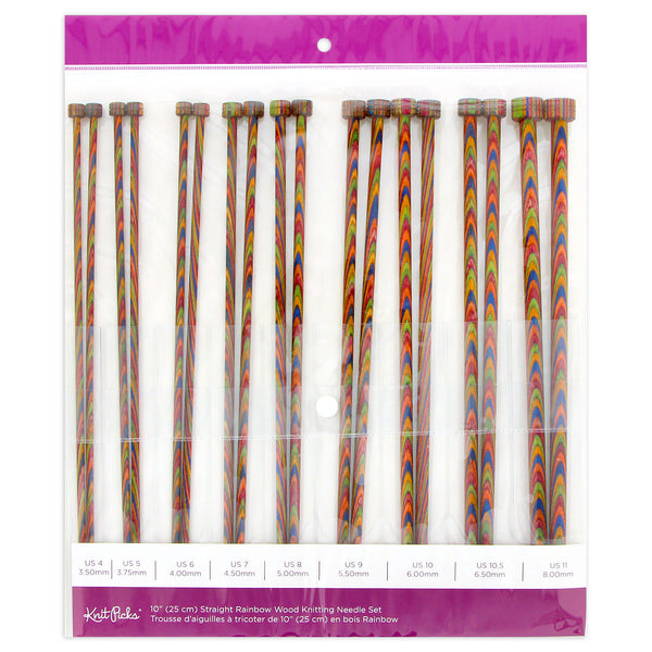 KNIT PICKS Rainbow Trousse d'aiguilles à tricoter en bois de 18 mcx 25cm (10")
