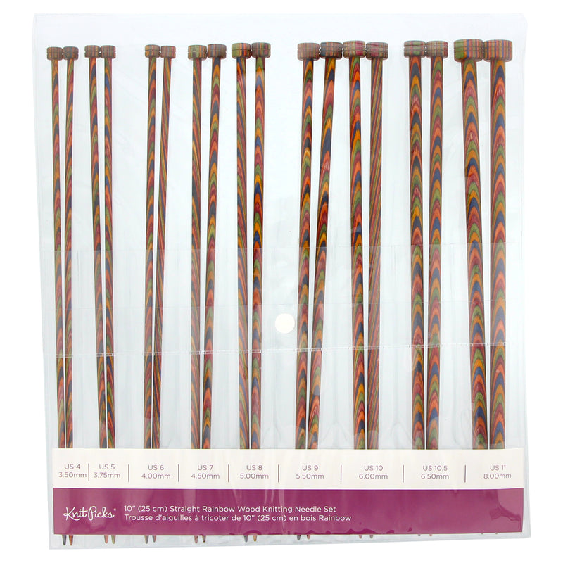 KNIT PICKS Rainbow Wood Single Point 18 Pc. Knitting Needle Set 25cm (10")