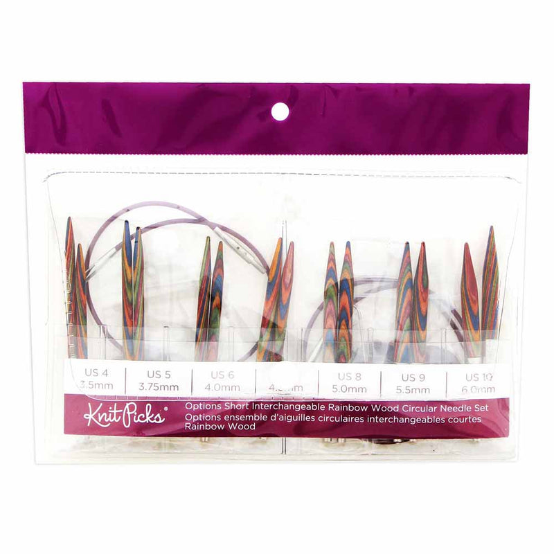 KNIT PICKS Rainbow Wood Options Short Interchangeable Circular Needle Set - 7cm (3")